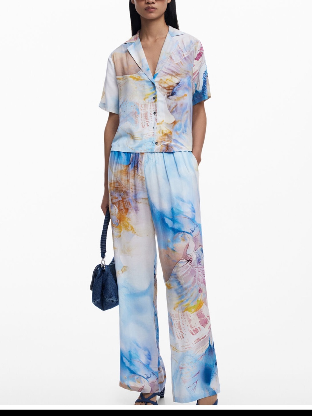 Desigual Cropped Seashell Shirt & Shell Trousers Set XS NWOT